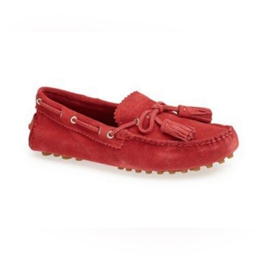Coach Nadia Suede‎ Vibrant Red Driving Loafers Flat Moccasins with Tassels 7.5